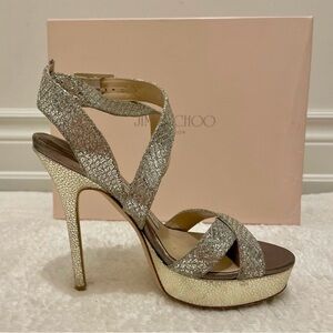 Jimmy Choo Glittering Silver Platform Heels